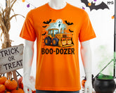 Funny Halloween Boo Dozer Ghost Pumpkin T-Shirt Trick or Treat Bats Spooky Top
